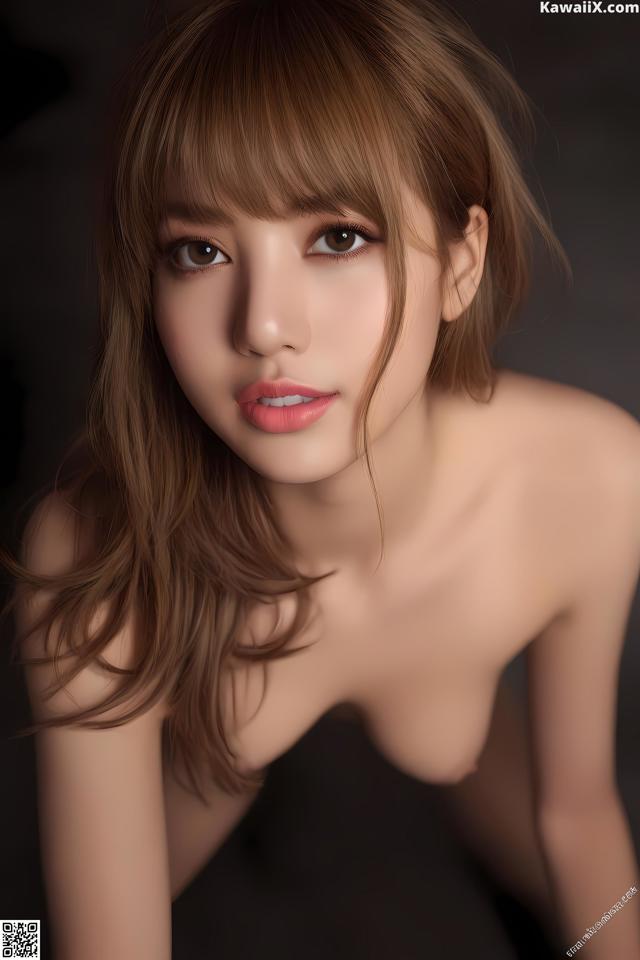 A 3D rendering of a woman with long brown hair.